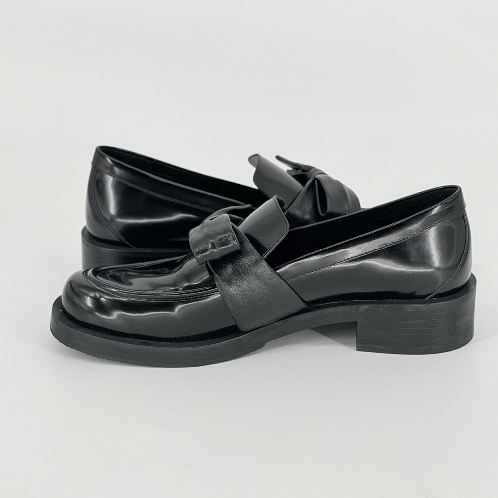 Stuart Weitzman Sofia Bow Loafers Black Leather Women's 9B Made Spain SH074 - Picture 4 of 13